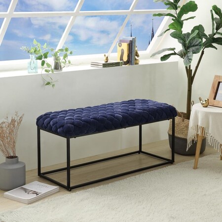 Posh Living Posh Living LBH211-02NY-UE Joaquin Rectangular Hand Upholstered Bench; Navy Velvet LBH211-02NY-UE